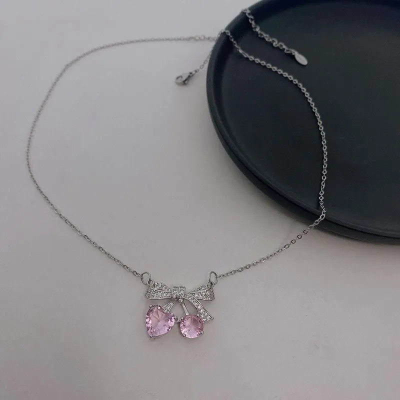 Bowknot Cherry Pendant Necklace