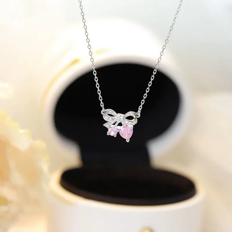 Bowknot Cherry Pendant Necklace
