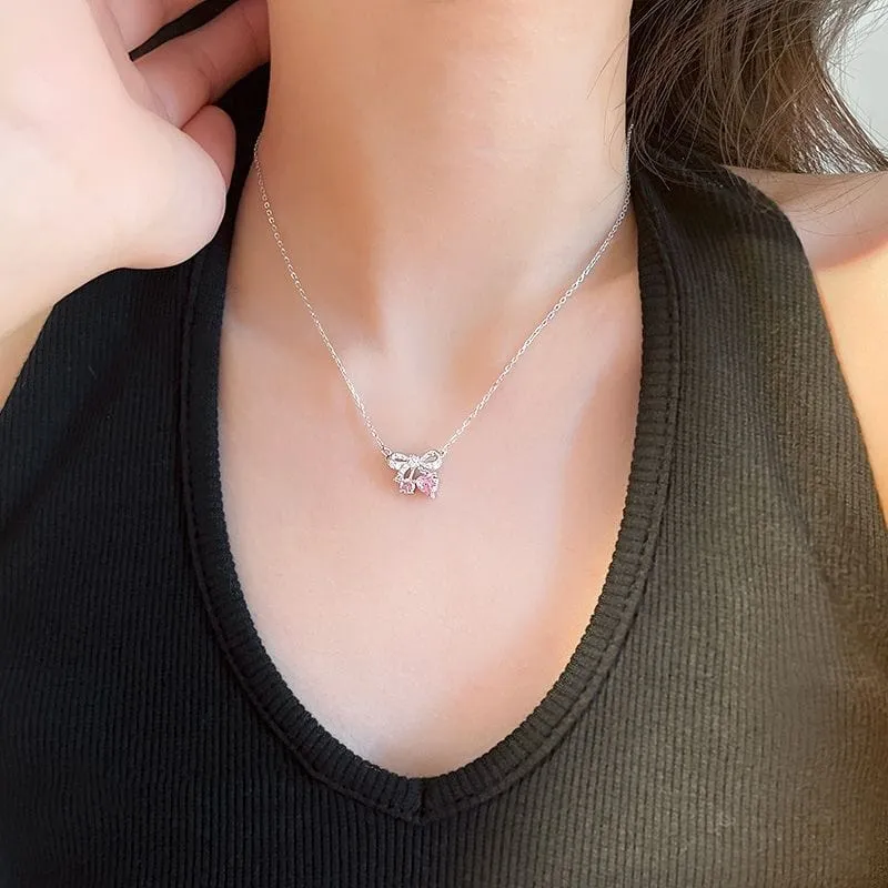 Bowknot Cherry Pendant Necklace