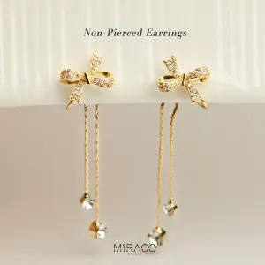 Bowknot Clip On Earrings with Tassel and Pave Diamonds