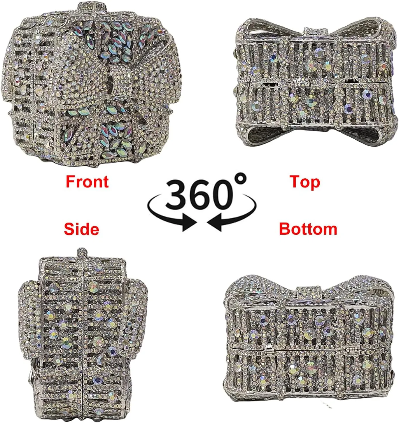 Bowknot Cute Crystal Box Clutch Glitter Evening Bag Women Rhinestone Handbags Purses Party Wedding