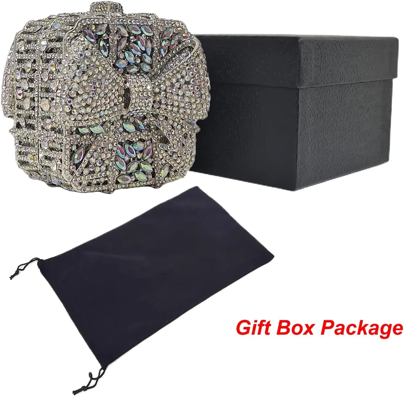Bowknot Cute Crystal Box Clutch Glitter Evening Bag Women Rhinestone Handbags Purses Party Wedding