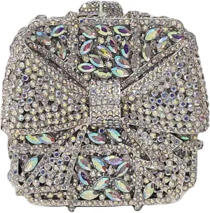 Bowknot Cute Crystal Box Clutch Glitter Evening Bag Women Rhinestone Handbags Purses Party Wedding