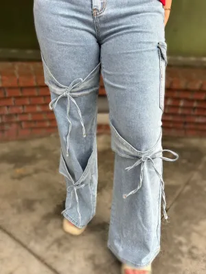 Bowknot Decor Boyfriend Cargo Jeans
