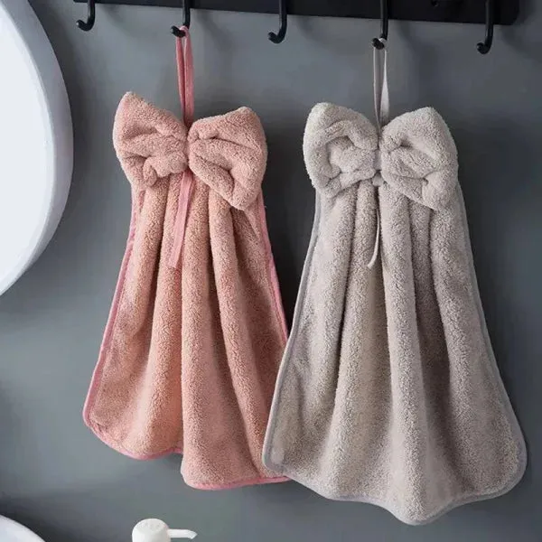 Bowknot Hand Towels in Soft & Quick Dry Coral Velvet Microfiber