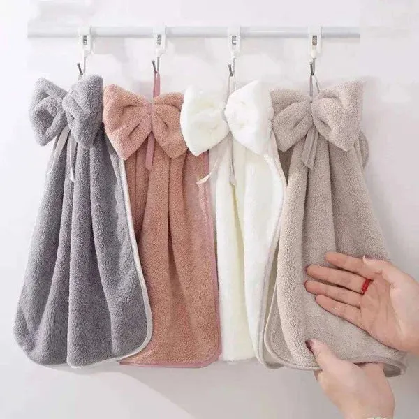 Bowknot Hand Towels in Soft & Quick Dry Coral Velvet Microfiber