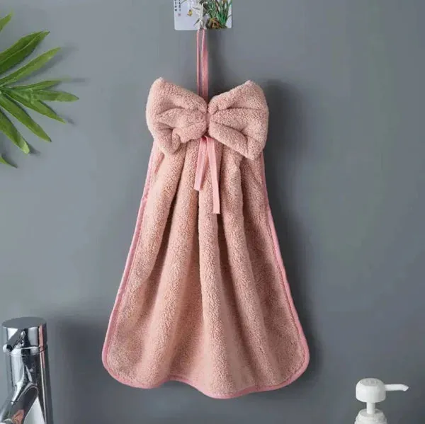 Bowknot Hand Towels in Soft & Quick Dry Coral Velvet Microfiber