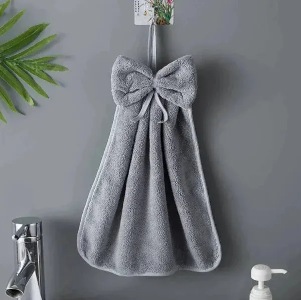 Bowknot Hand Towels in Soft & Quick Dry Coral Velvet Microfiber