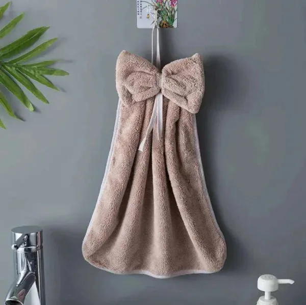 Bowknot Hand Towels in Soft & Quick Dry Coral Velvet Microfiber