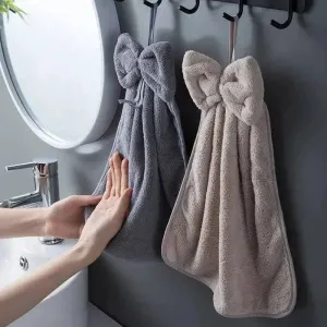 Bowknot Hand Towels in Soft & Quick Dry Coral Velvet Microfiber