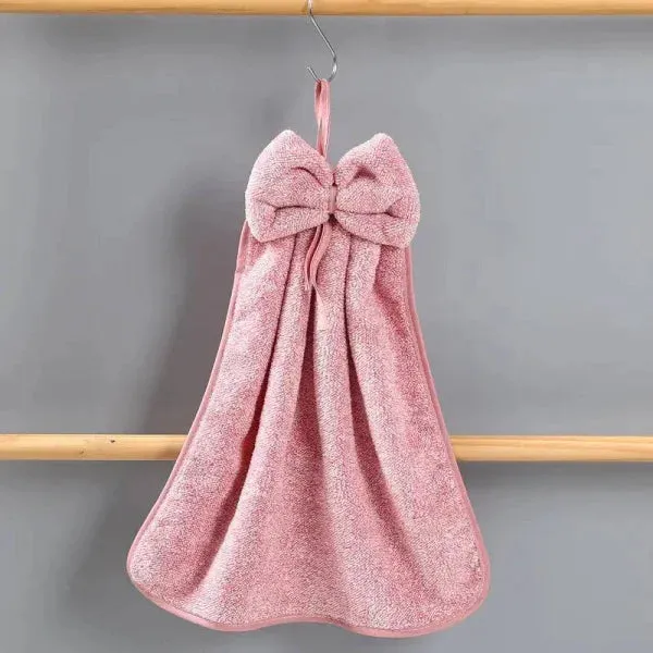 Bowknot Hand Towels in Soft & Quick Dry Coral Velvet Microfiber