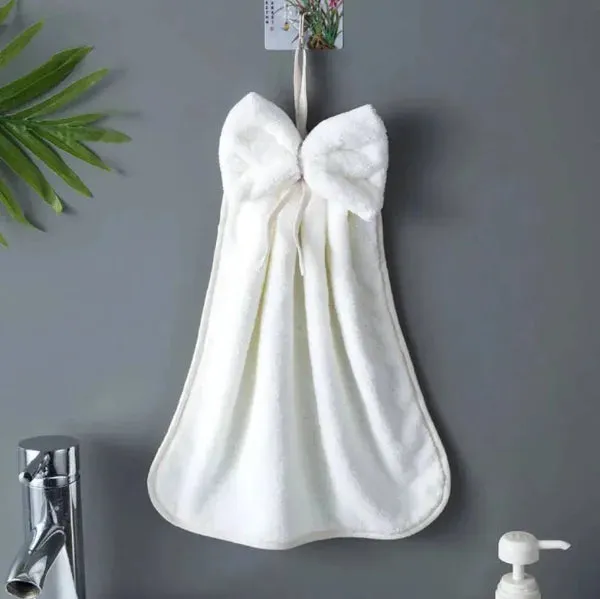 Bowknot Hand Towels in Soft & Quick Dry Coral Velvet Microfiber