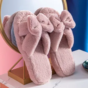 Bowknot Plush Slippers