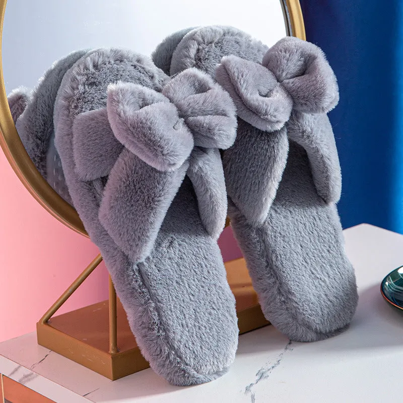 Bowknot Plush Slippers