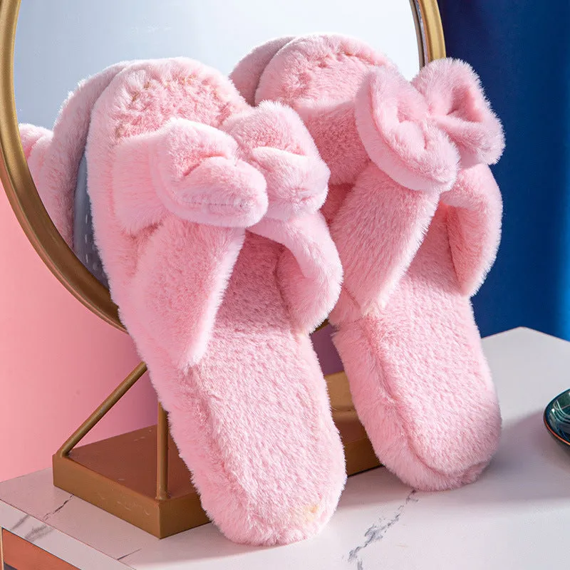 Bowknot Plush Slippers