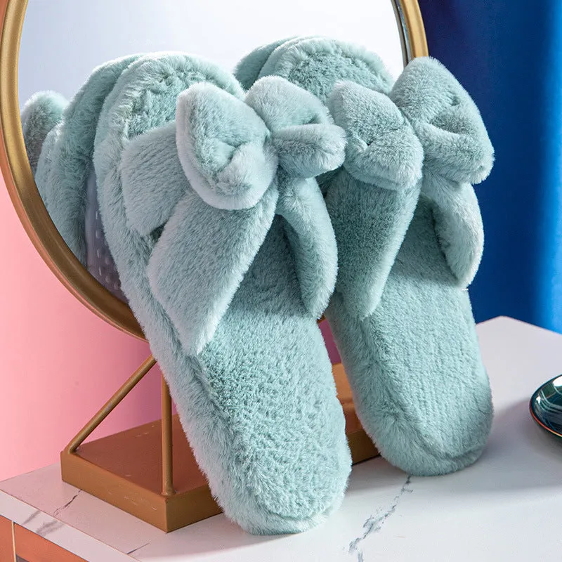 Bowknot Plush Slippers
