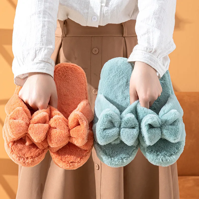Bowknot Plush Slippers