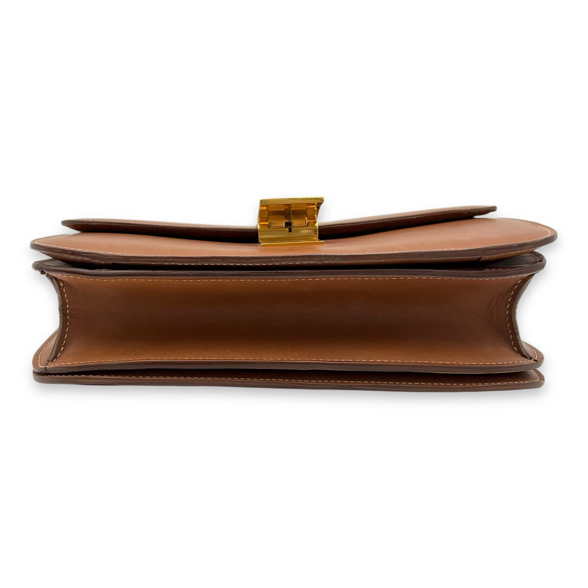 Box Crossbody Bag Brown in Calfskin, Gold hardware