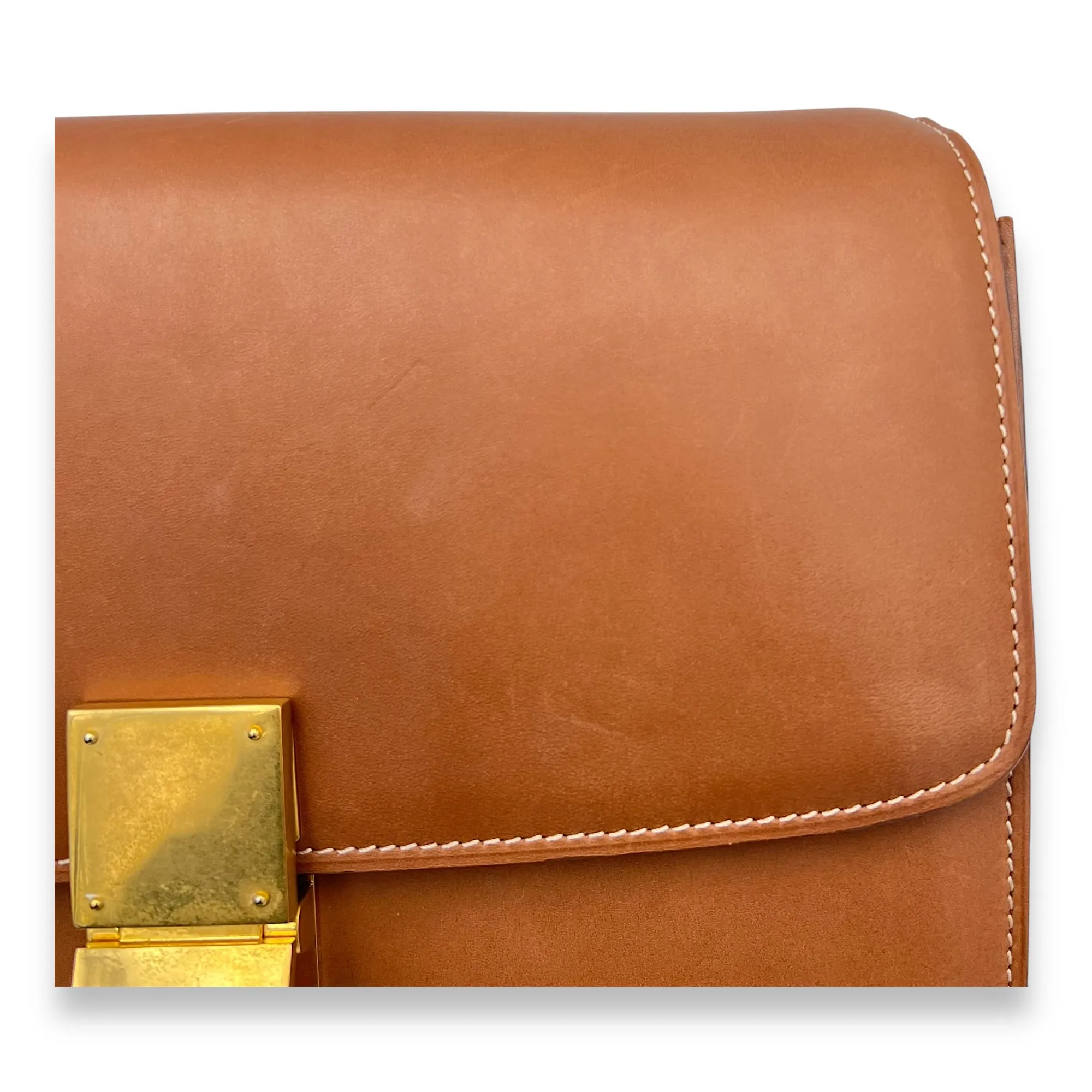 Box Crossbody Bag Brown in Calfskin, Gold hardware