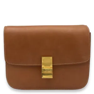 Box Crossbody Bag Brown in Calfskin, Gold hardware