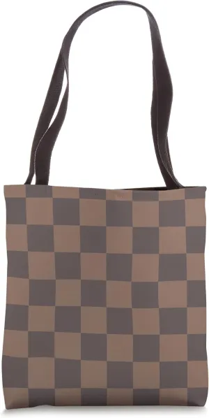 Brown Checkered Print Cute Trendy Tote Bag