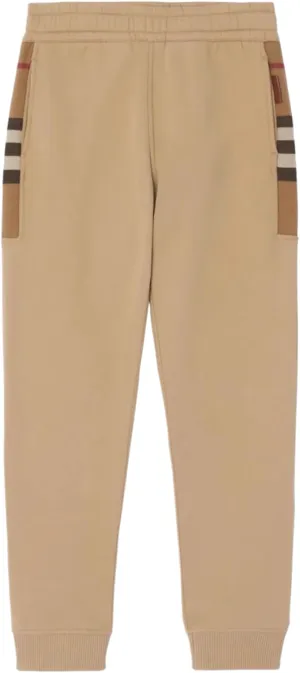 BURBERRY Signature Check-Pattern Paneled Track Pants, Camel, Size Small