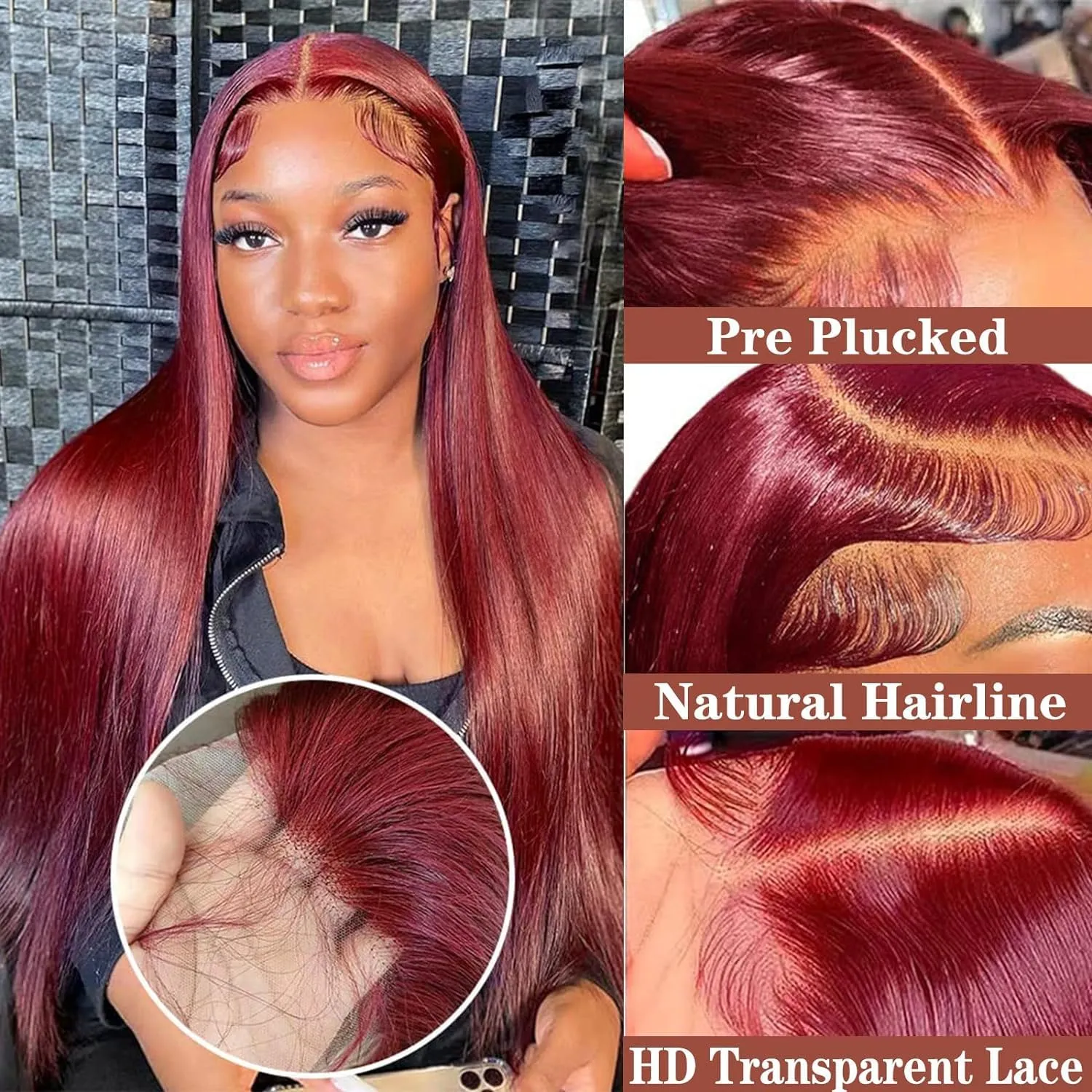Burgundy Lace Front Wigs Human Hair 26 Inch 180 Density 13x4 Lace Front Wigs Human Hair Transparent HD Lace Frontal Wigs 99j Burgundy Straight Lace Front Wigs Human Hair for Black Women Human Hair Wig
