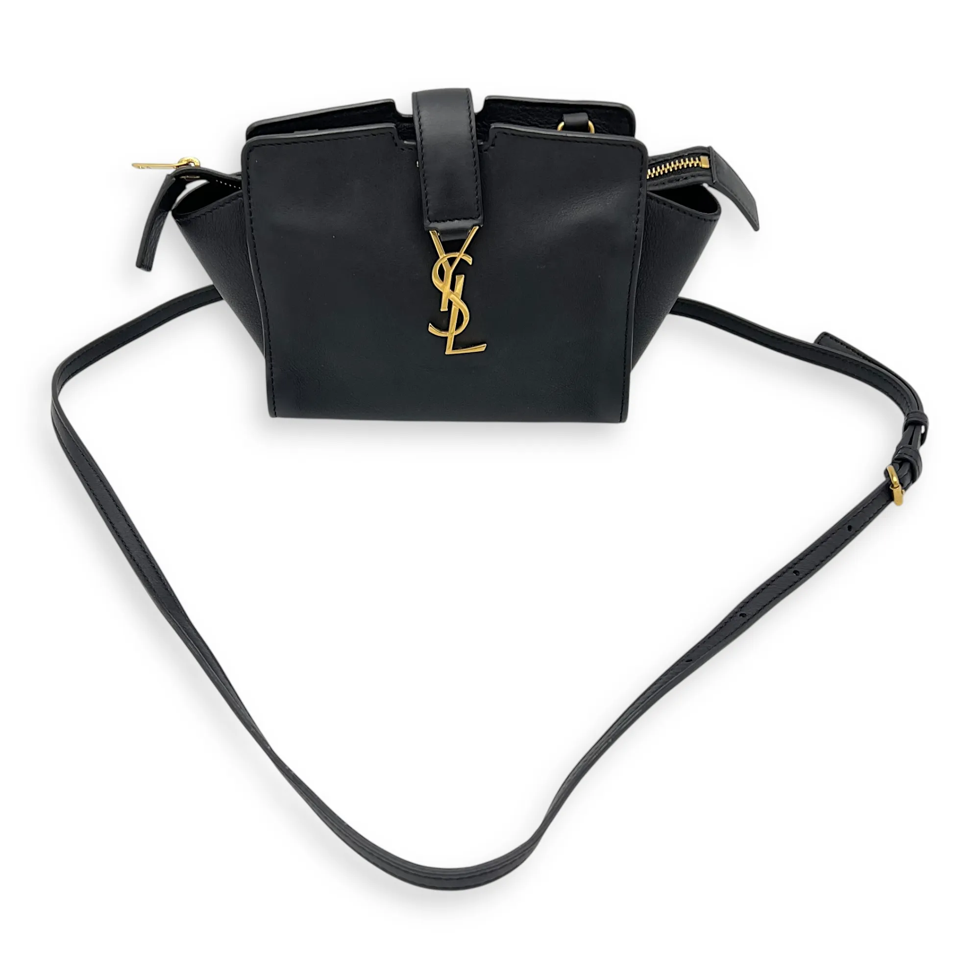 Cabas Crossbody Bag Toy Black in Calfskin, Gold hardware