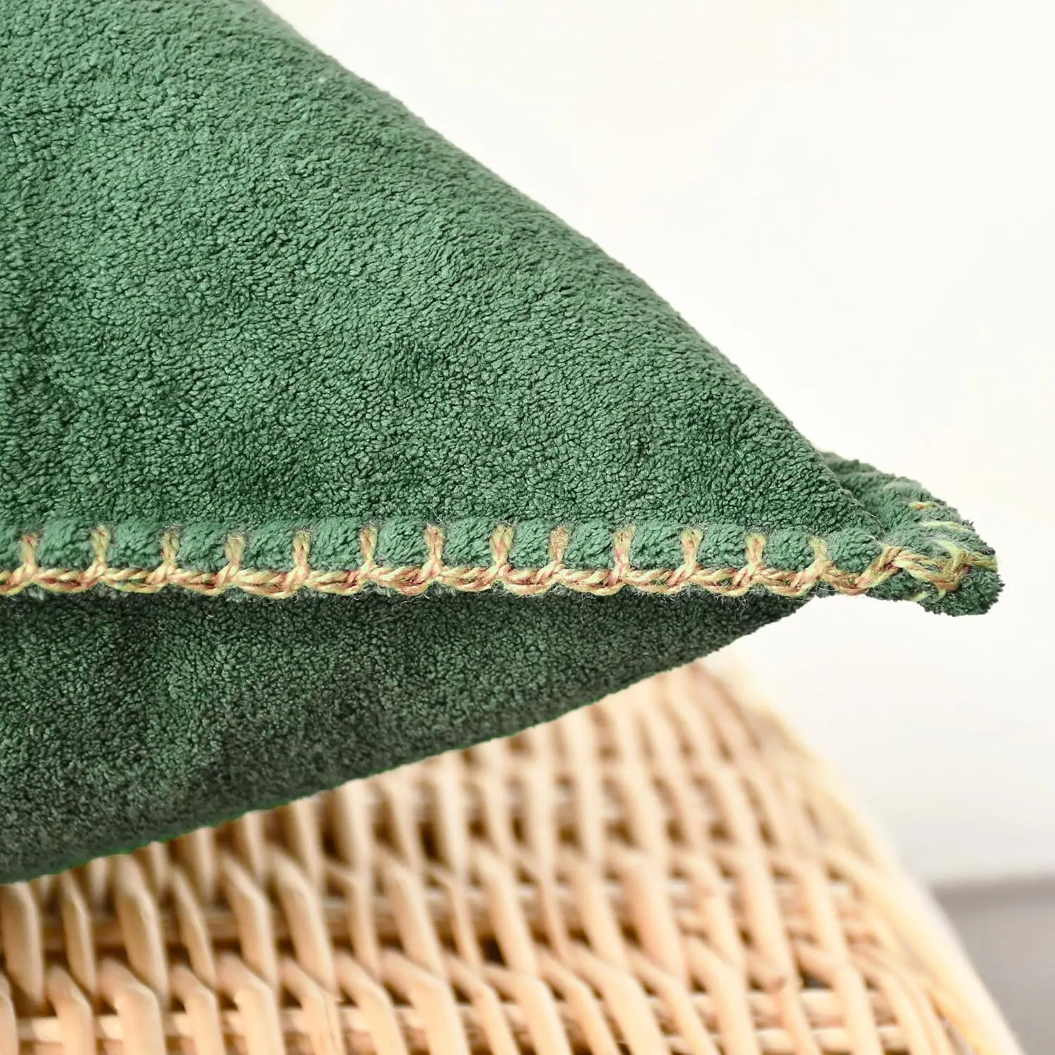 CaliTime Throw Pillow Cover Pack of 2 Linen Thread Stitching Edges Ultra Soft Faux Cashmere Chenille Decorative Cushion Cases Shells for Couch Sofa Home Farmhouse 18 X 18 Inches Dark Green