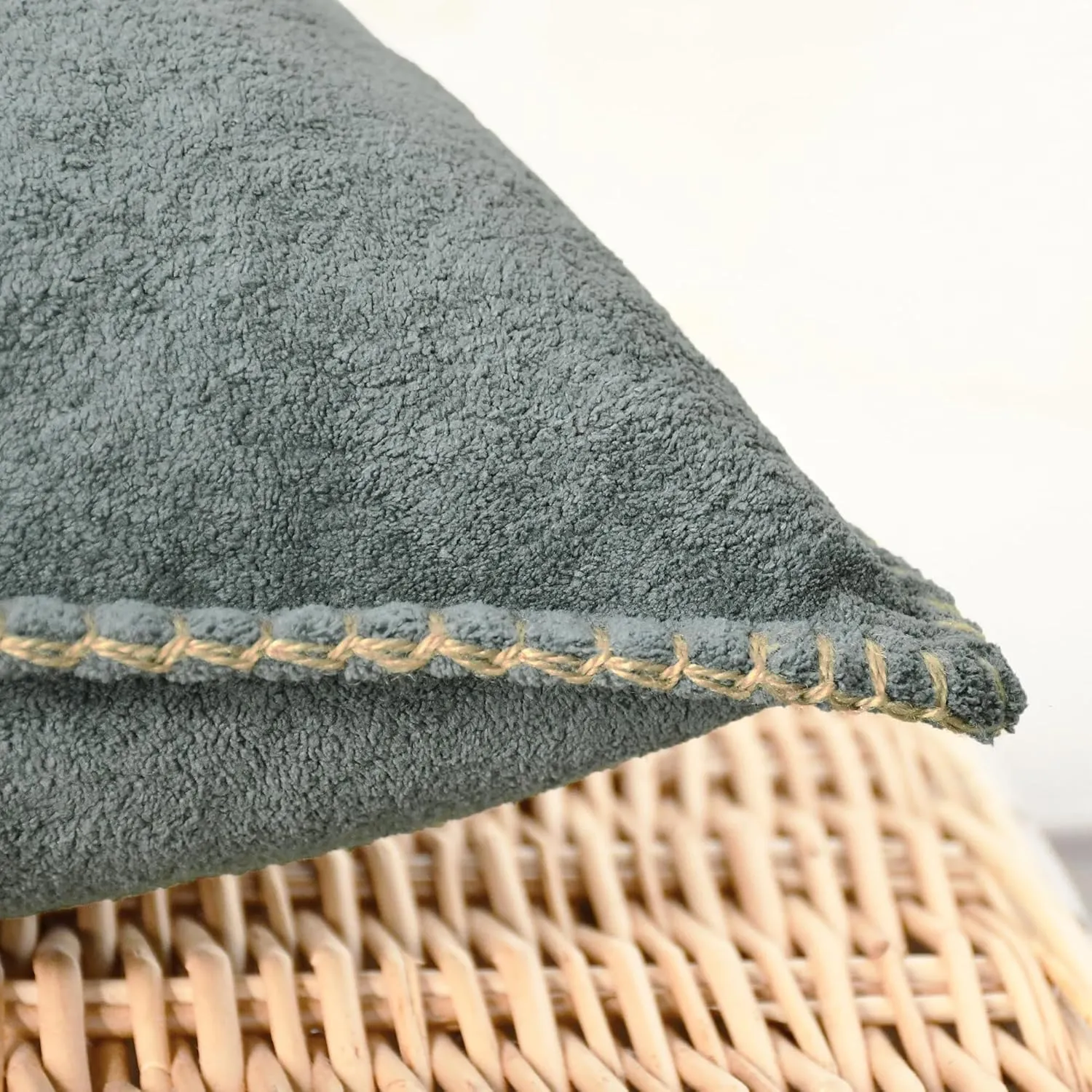 CaliTime Throw Pillow Cover Pack of 2 Linen Thread Stitching Edges Ultra Soft Faux Cashmere Chenille Decorative Cushion Cases Shells for Couch Sofa Home Farmhouse 18 X 18 Inches Dark Grey