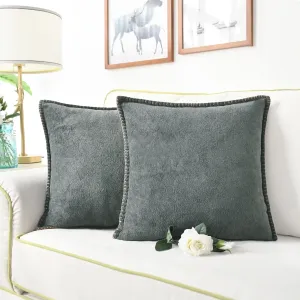 CaliTime Throw Pillow Cover Pack of 2 Linen Thread Stitching Edges Ultra Soft Faux Cashmere Chenille Decorative Cushion Cases Shells for Couch Sofa Home Farmhouse 18 X 18 Inches Dark Grey