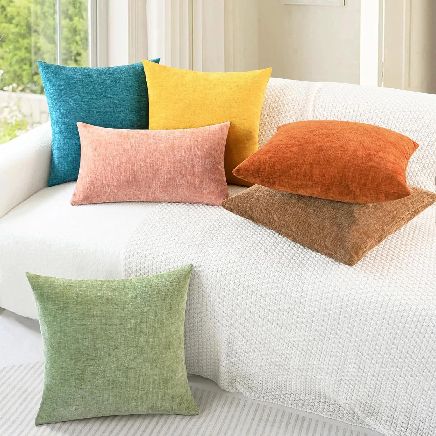 CaliTime Throw Pillow Covers Decorative 18 X 18 Inches Pack of 2 Cozy Chenille Cushion Cases for Couch Sofa Bed Living Room Home Apricot Brown