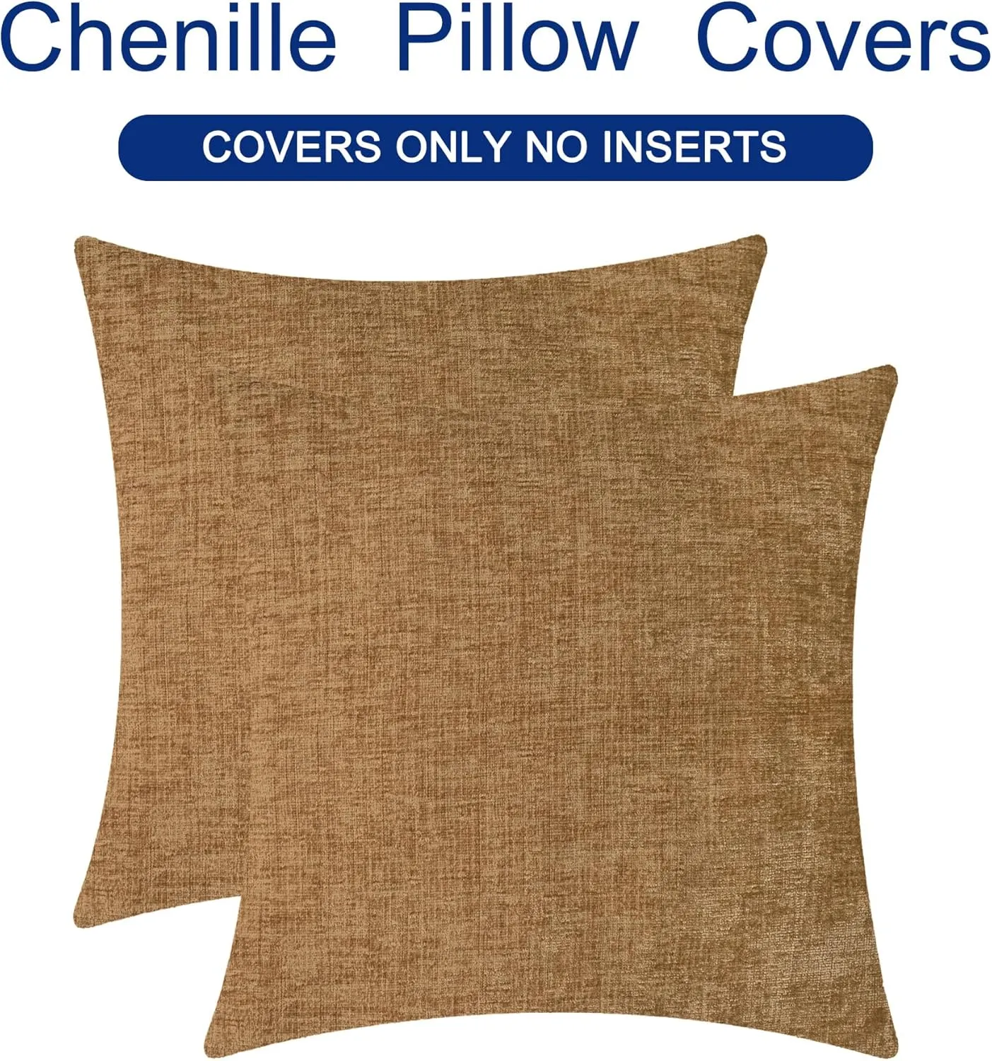 CaliTime Throw Pillow Covers Decorative 18 X 18 Inches Pack of 2 Cozy Chenille Cushion Cases for Couch Sofa Bed Living Room Home Apricot Brown