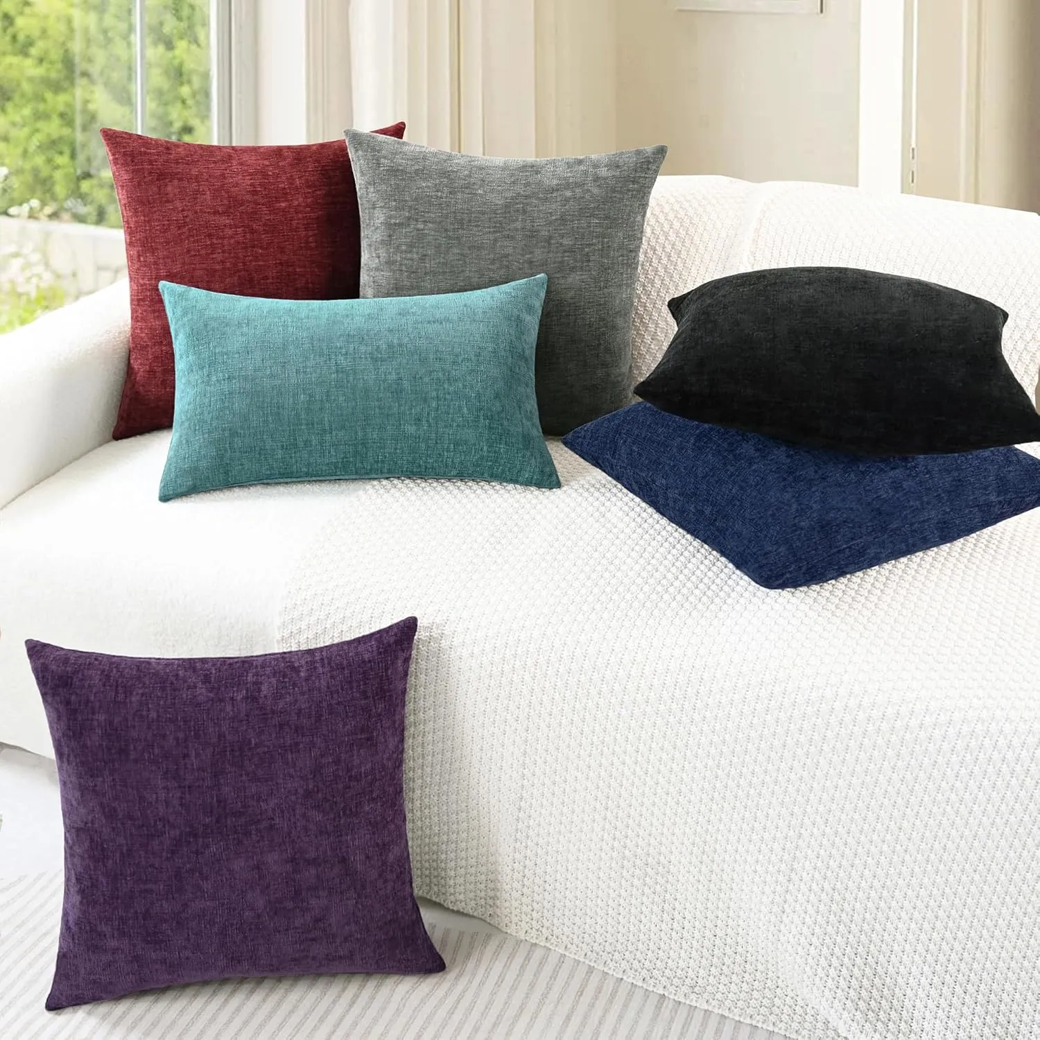 CaliTime Throw Pillow Covers Decorative 18 X 18 Inches Pack of 2 Cozy Chenille Cushion Cases for Couch Sofa Bed Living Room Home Black