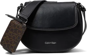 Calvin Klein Bella Saddle Crossbody, Black/Silver