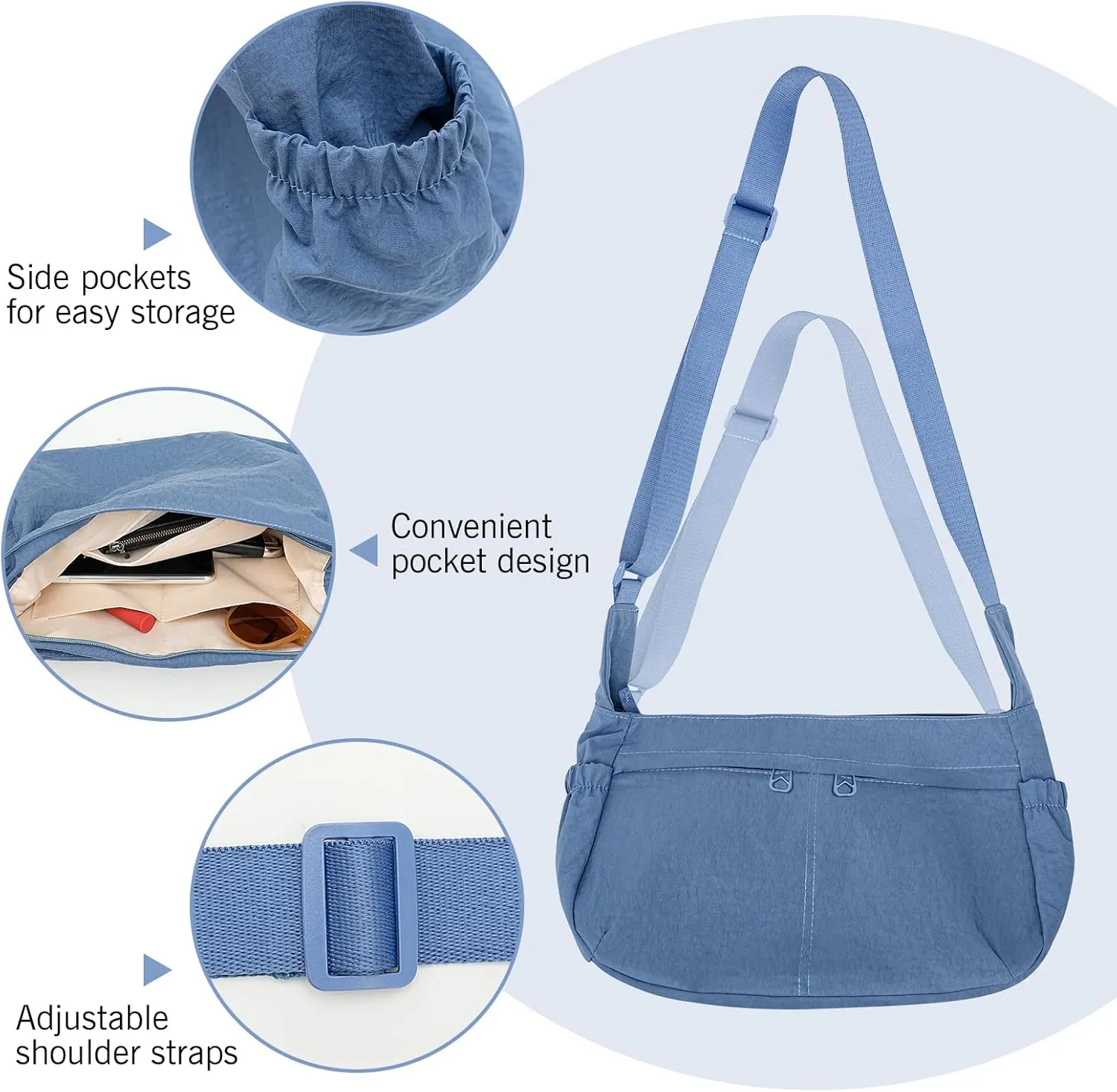 Canvas Crossbody Bag for Women, Shoulder Bag with Pockets, Casual Travel Messenger Bag