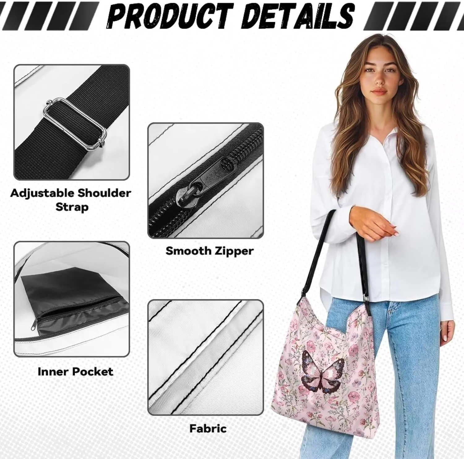 Canvas Crossbody Bag Large Women Casual Tote Bag Handbag with Zipper Shoulder Bag with Strap Outdoors Messenger Bag