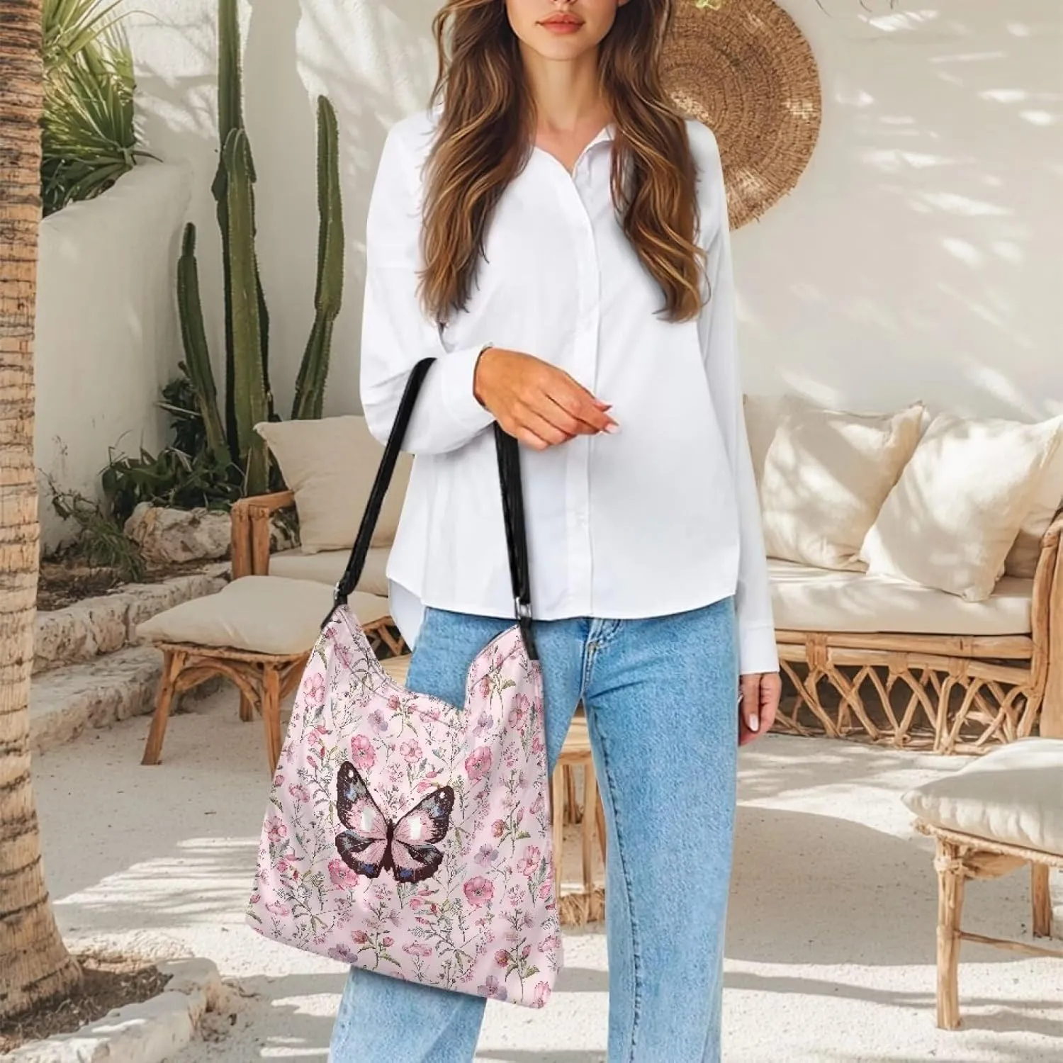 Canvas Crossbody Bag Large Women Casual Tote Bag Handbag with Zipper Shoulder Bag with Strap Outdoors Messenger Bag