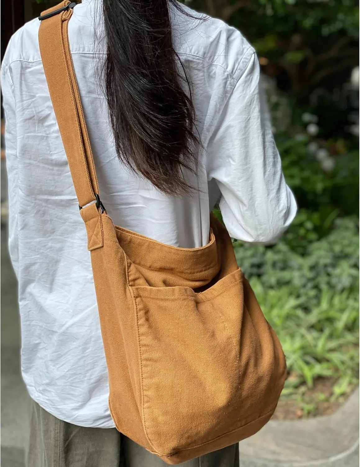 Canvas Hobo Crossbody Shoulder Tote Bag for Women and Men W/Multi-pocket Casual Purse Messenger Bags Travel Work