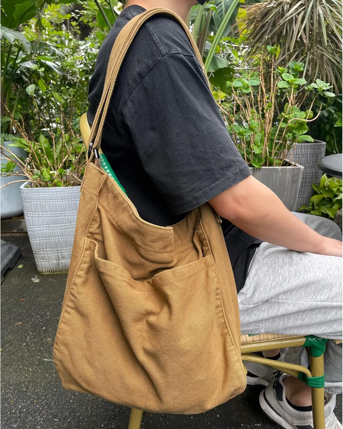 Canvas Hobo Crossbody Shoulder Tote Bag for Women and Men W/Multi-pocket Casual Purse Messenger Bags Travel Work