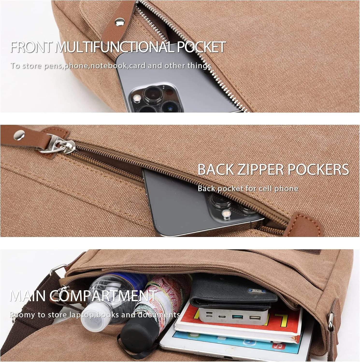 Canvas Messenger bag for Men Women, Shoulder Crossbody Bag for 13.3" Laptop, Office,Business