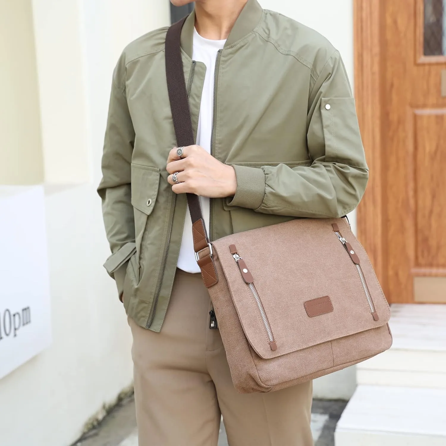 Canvas Messenger bag for Men Women, Shoulder Crossbody Bag for 13.3" Laptop, Office,Business