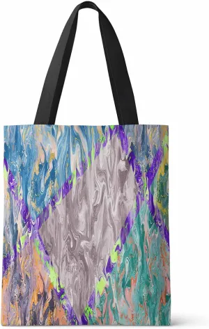 Canvas Tote Bag Colorful Marble Abstract Geometric Contemporary Art Reusable Grocery Shopping Bags Shoulder Bag for Gym Work