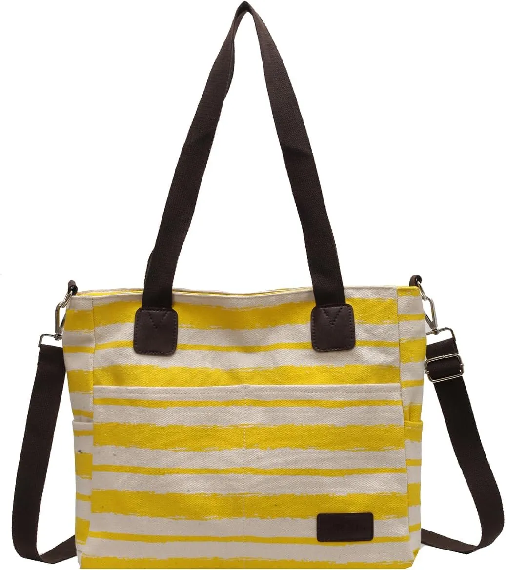 Canvas Tote Bag for Women Crossbody Bags with Zipper Multi-pocket Shoulder Messenger Satchel Purses Men Handbags