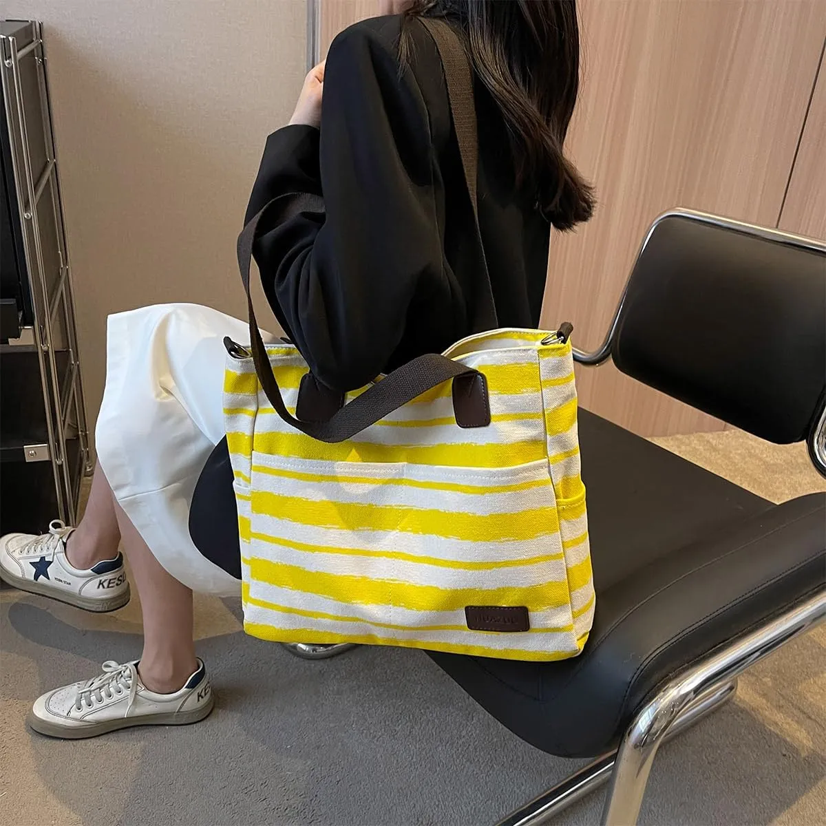 Canvas Tote Bag for Women Crossbody Bags with Zipper Multi-pocket Shoulder Messenger Satchel Purses Men Handbags