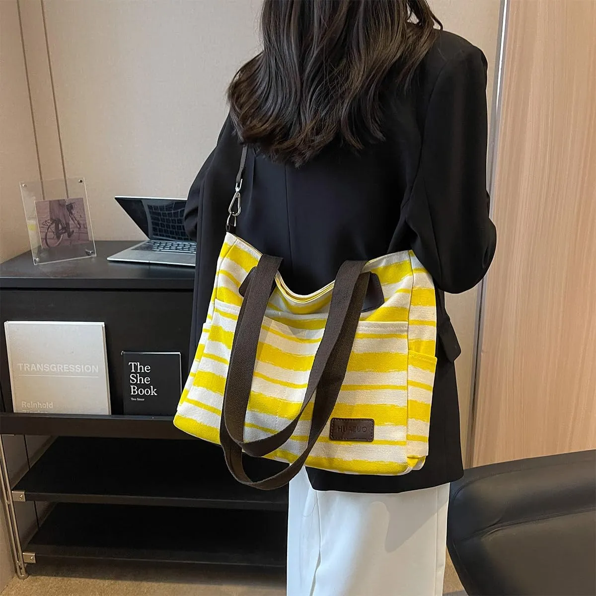 Canvas Tote Bag for Women Crossbody Bags with Zipper Multi-pocket Shoulder Messenger Satchel Purses Men Handbags