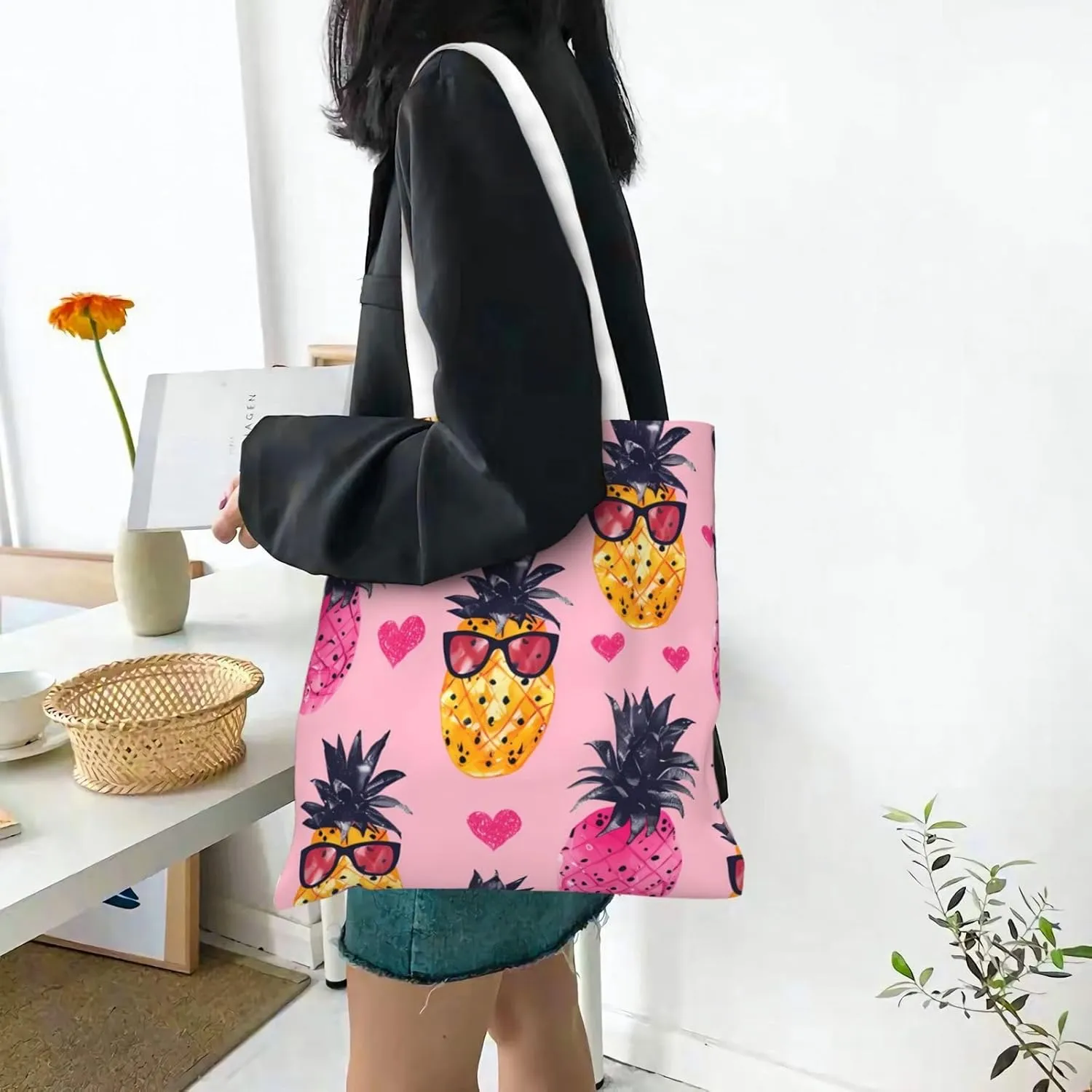 Canvas Tote Bag Women Casual Shoulder Bag Reusable Multipurpose Grocery Bag