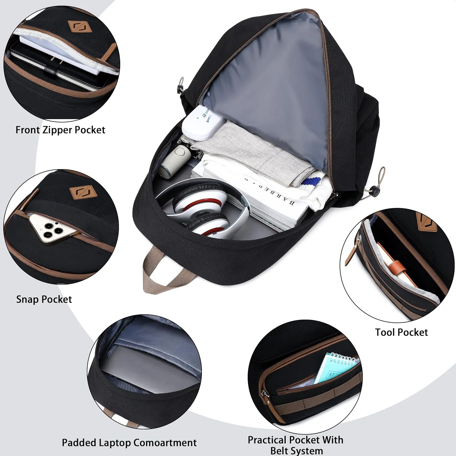 Caoroky knight Laptop Backpacks College Bookbags Women Men Anti Theft Travel Backpacks Large Elementary Middle High School Bags for Kids Teens Girls Boys Students Adults Causal Daypack-Black