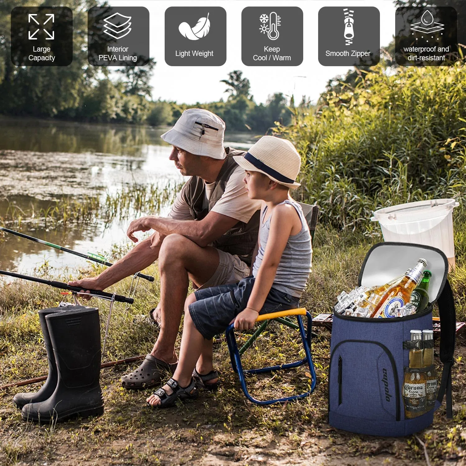 Capolo Cooler Backpack 30/45 Cans, Insulated Thermal Bag Beverage Soft Cooler Lunch Camping Travel Picnic Hiking for Men Women