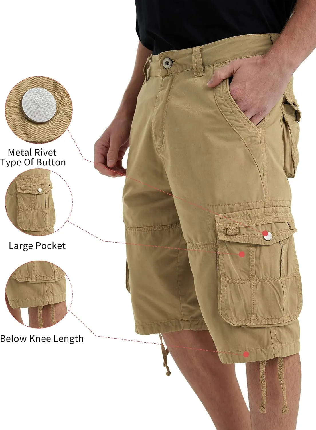 Cargo Shorts for Men Multi Pockets Mens Shorts Below Knee Casual Hiking Summer Shorts